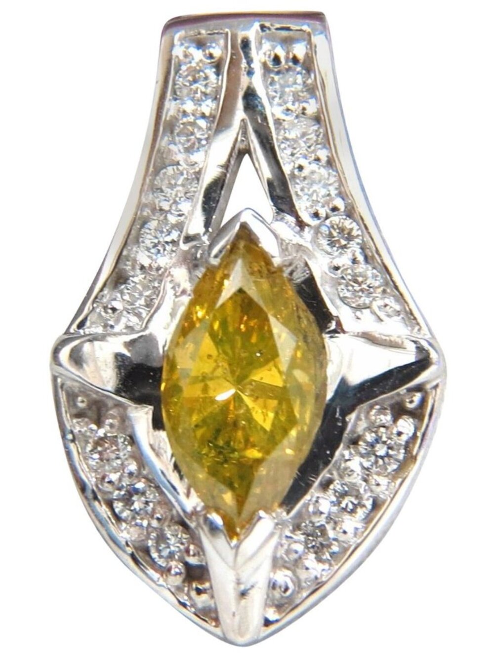 1.50 Carat Enhanced Fancy Yellow Diamond Marquise Shield Pendant 14kt*